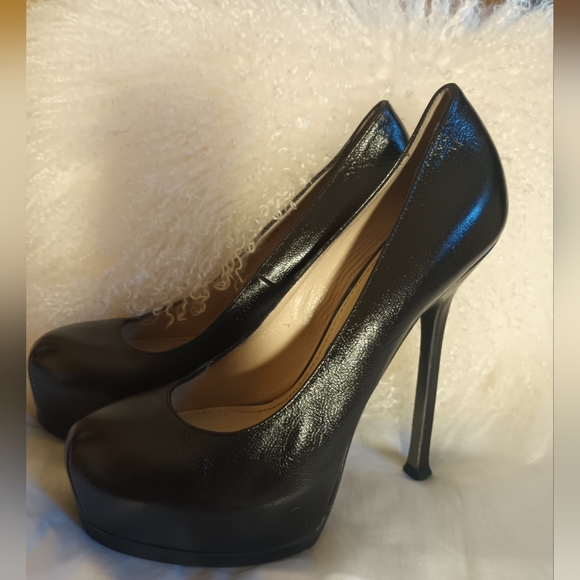 YSL Platform Heels Black Leather Sz 39 US 9 - Picture 9 of 16